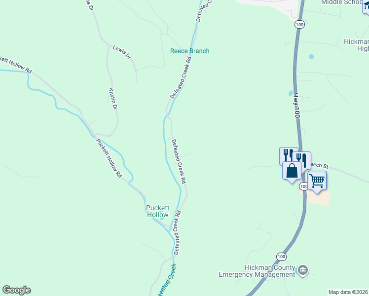 map of restaurants, bars, coffee shops, grocery stores, and more near 480 Defeated Creek Road in Centerville