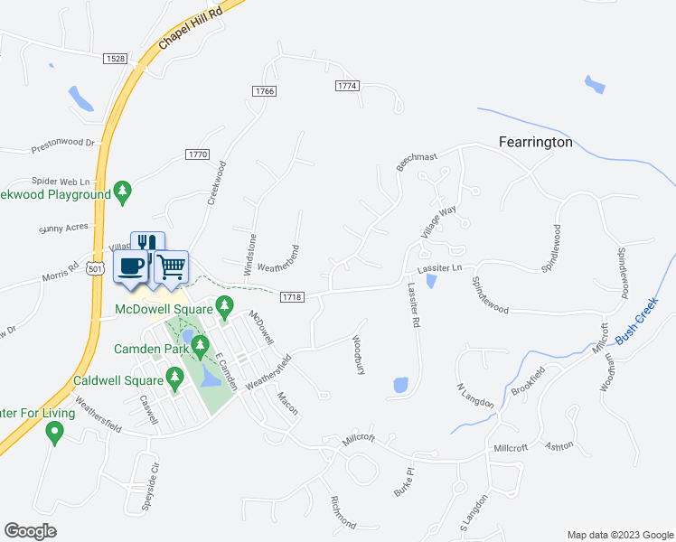 map of restaurants, bars, coffee shops, grocery stores, and more near 284 Claymoor in Pittsboro