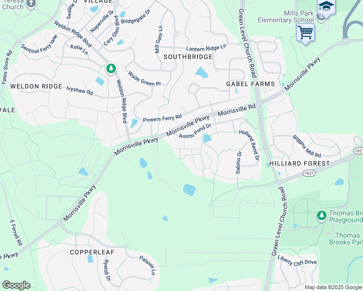 map of restaurants, bars, coffee shops, grocery stores, and more near 9037 Cobalt Ridge Way in Cary