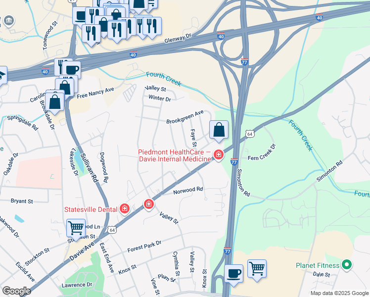 map of restaurants, bars, coffee shops, grocery stores, and more near 913 Ashland Ave in Statesville