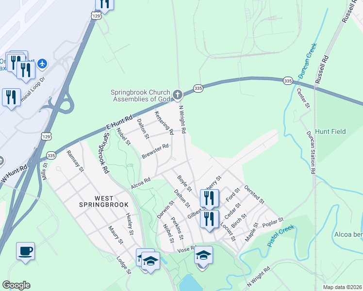map of restaurants, bars, coffee shops, grocery stores, and more near 1760 North Wright Road in Alcoa
