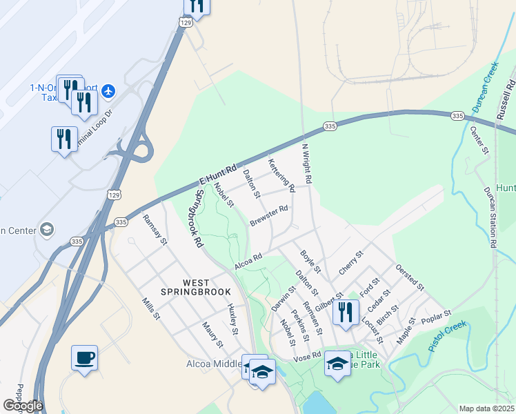 map of restaurants, bars, coffee shops, grocery stores, and more near 1783 Dalton Street in Alcoa