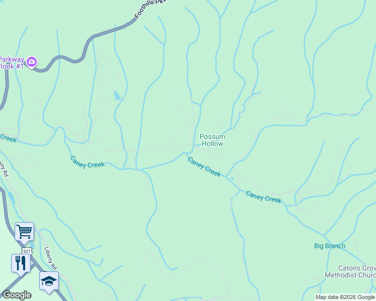 map of restaurants, bars, coffee shops, grocery stores, and more near 353 Caney Creek Road in Cosby