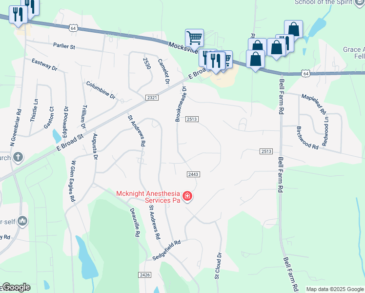 map of restaurants, bars, coffee shops, grocery stores, and more near 3300 Windsor Place in Statesville