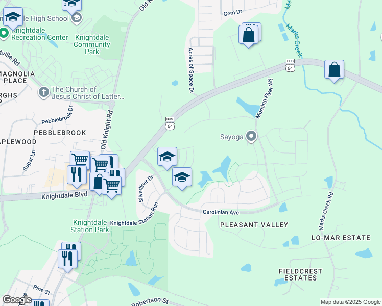 map of restaurants, bars, coffee shops, grocery stores, and more near 7816 Knightdale Boulevard in Knightdale