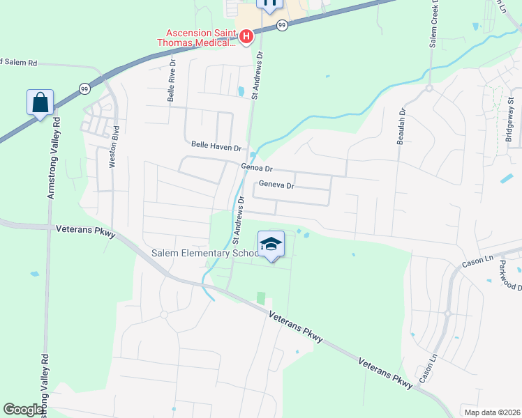 map of restaurants, bars, coffee shops, grocery stores, and more near 3426 Shady Forest Drive in Murfreesboro
