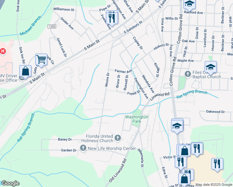 map of restaurants, bars, coffee shops, grocery stores, and more near 329 Foyell Street in Lexington
