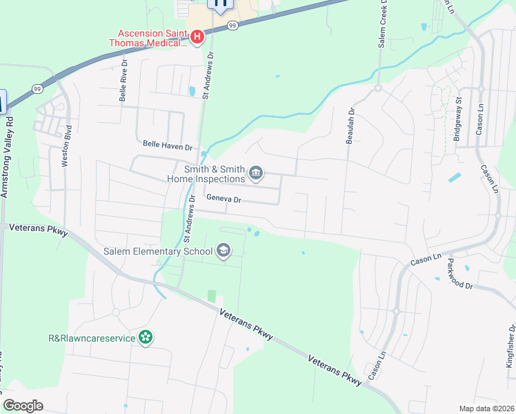 map of restaurants, bars, coffee shops, grocery stores, and more near 3614 Geneva Drive in Murfreesboro