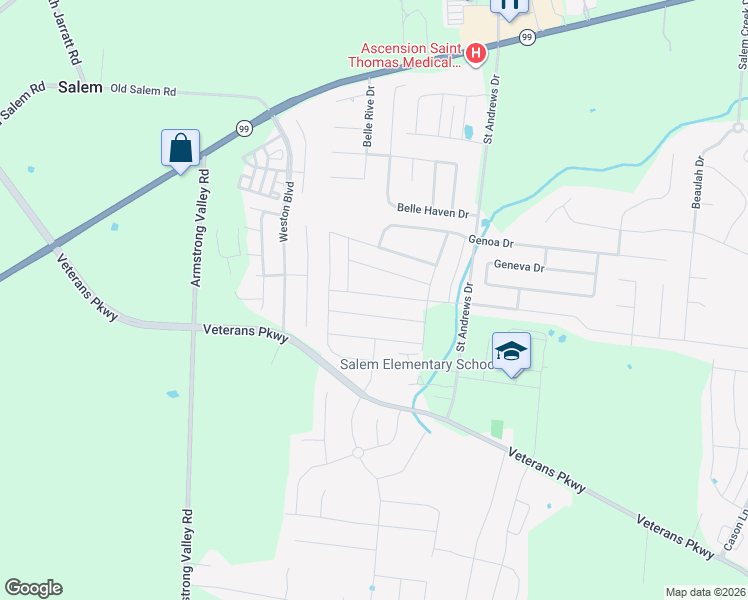 map of restaurants, bars, coffee shops, grocery stores, and more near 2323 Saint Andrews Drive in Murfreesboro