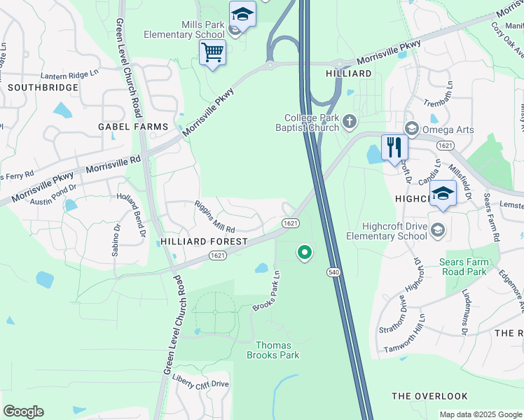 map of restaurants, bars, coffee shops, grocery stores, and more near 508 Bankhead Drive in Cary