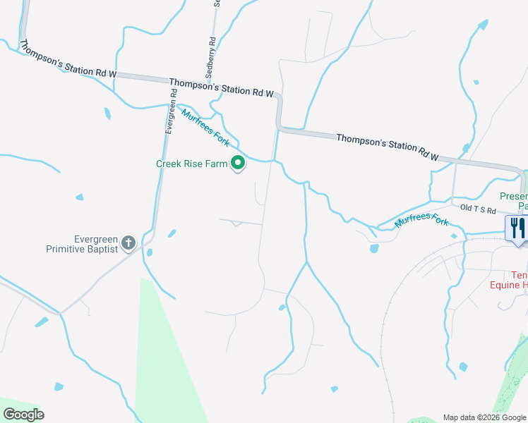 map of restaurants, bars, coffee shops, grocery stores, and more near 1735 Dean Road in Thompson's Station