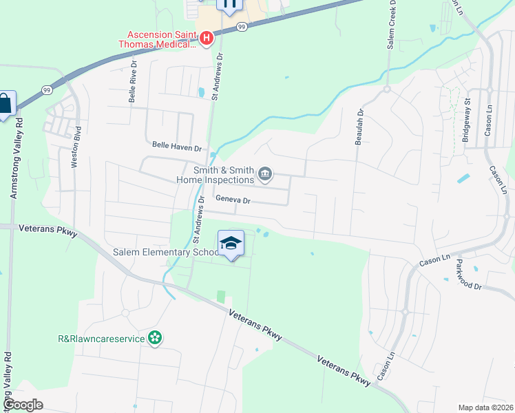 map of restaurants, bars, coffee shops, grocery stores, and more near 3614 Geneva Drive in Murfreesboro