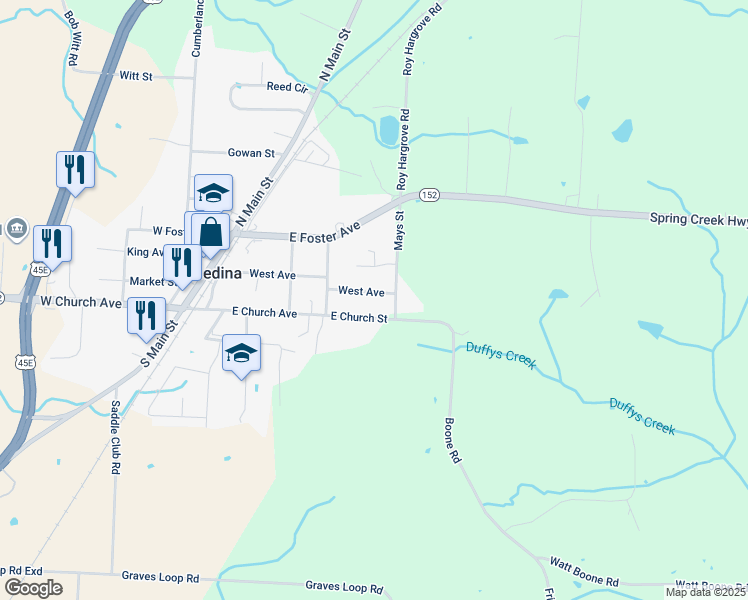 map of restaurants, bars, coffee shops, grocery stores, and more near 327 West Avenue in Medina
