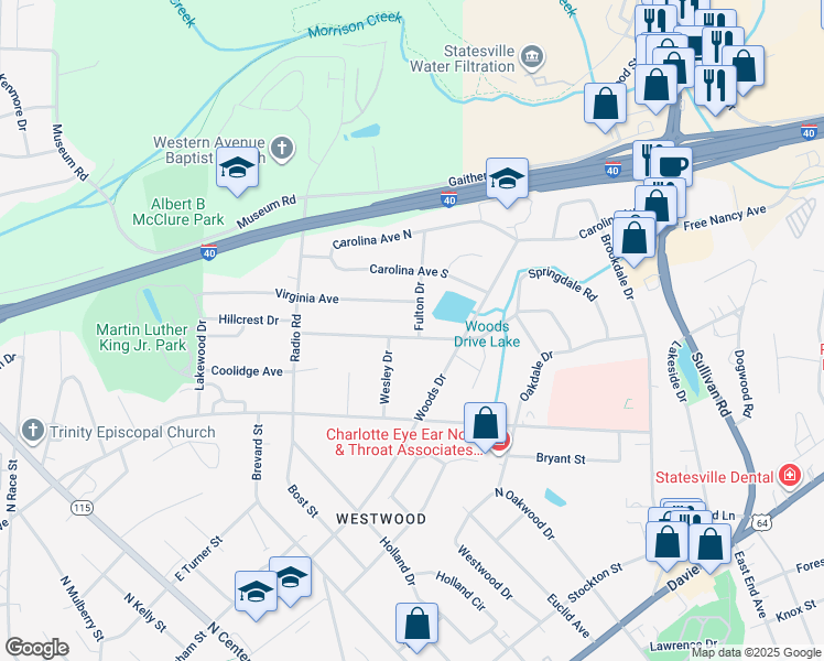 map of restaurants, bars, coffee shops, grocery stores, and more near 903 Fulton Drive in Statesville