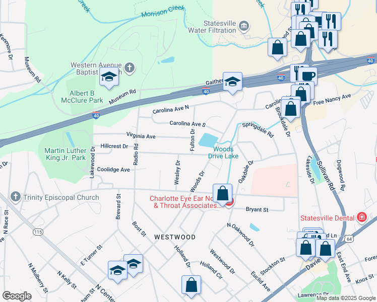 map of restaurants, bars, coffee shops, grocery stores, and more near 903 Fulton Drive in Statesville
