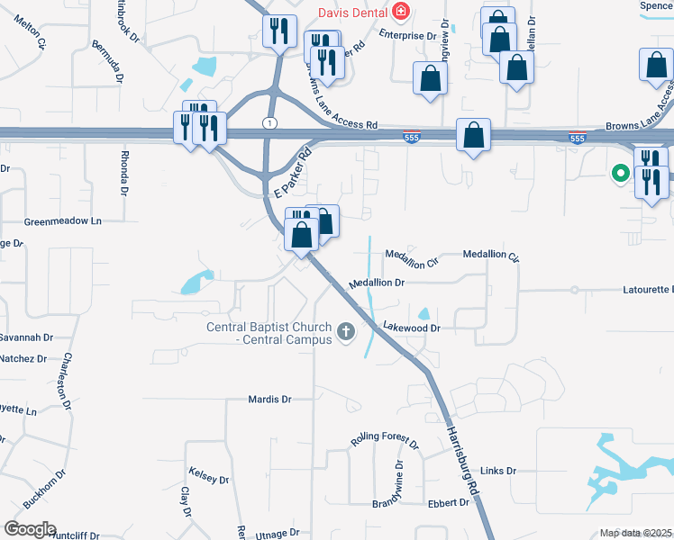 map of restaurants, bars, coffee shops, grocery stores, and more near 1105 Medallion Cove in Jonesboro