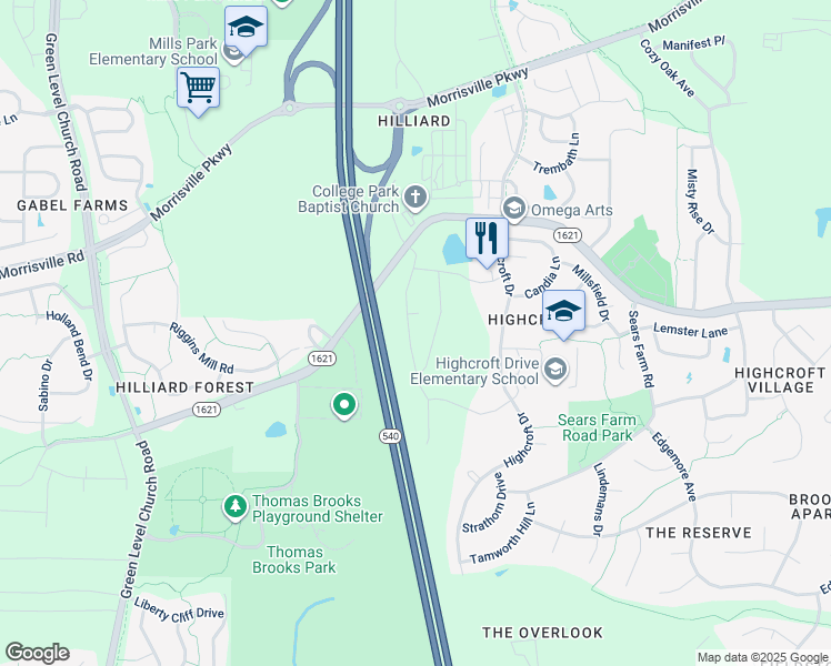map of restaurants, bars, coffee shops, grocery stores, and more near 217 Alamosa Place in Cary