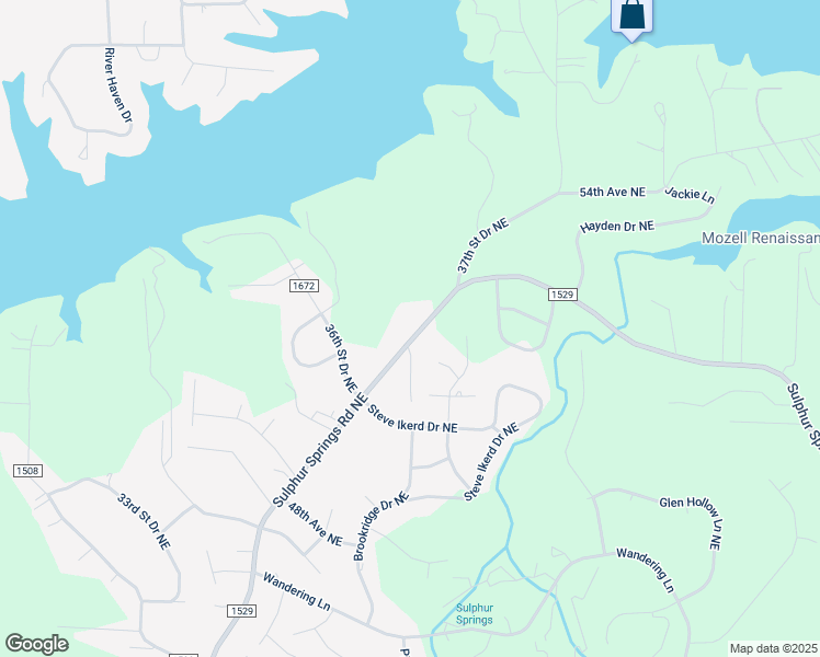 map of restaurants, bars, coffee shops, grocery stores, and more near 5125 Sulphur Springs Road Northeast in Hickory