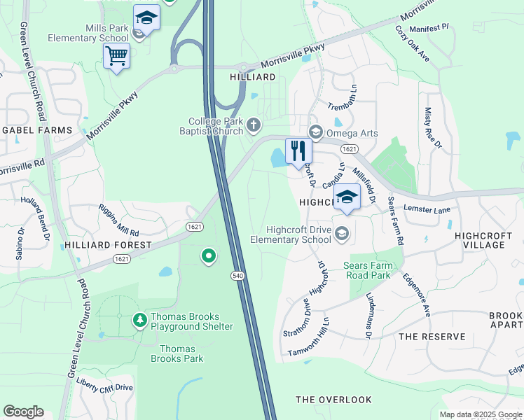 map of restaurants, bars, coffee shops, grocery stores, and more near 217 Alamosa Place in Cary