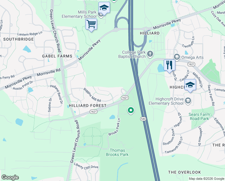 map of restaurants, bars, coffee shops, grocery stores, and more near in Cary