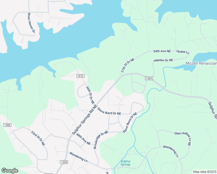 map of restaurants, bars, coffee shops, grocery stores, and more near 5125 Sulphur Springs Road Northeast in Hickory
