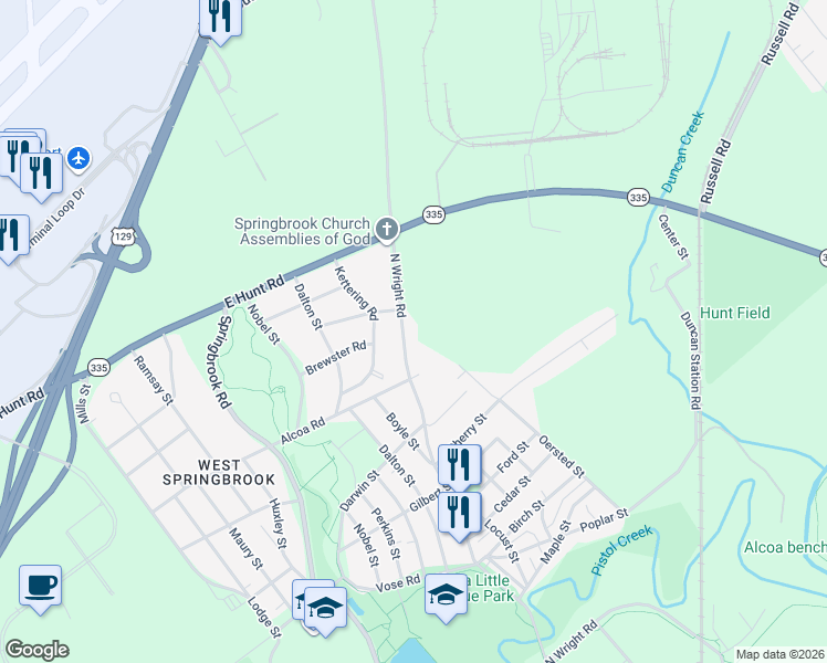 map of restaurants, bars, coffee shops, grocery stores, and more near 1760 N Wright Rd in Alcoa
