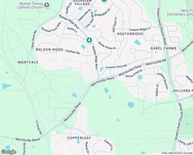 map of restaurants, bars, coffee shops, grocery stores, and more near 1105 Chicory Street in Cary