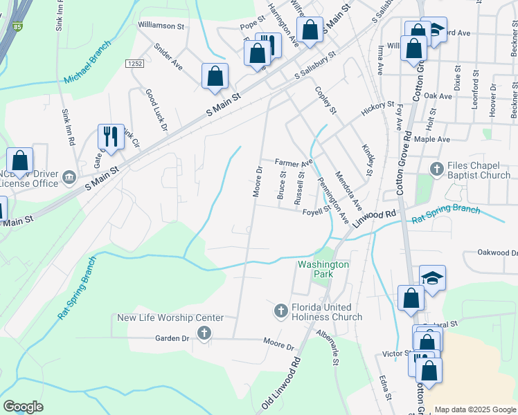 map of restaurants, bars, coffee shops, grocery stores, and more near 500 Moore Drive in Lexington