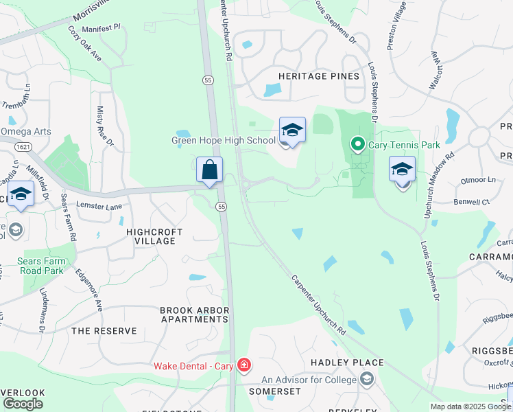 map of restaurants, bars, coffee shops, grocery stores, and more near 2350-2438 Carpenter Upchurch Road in Cary