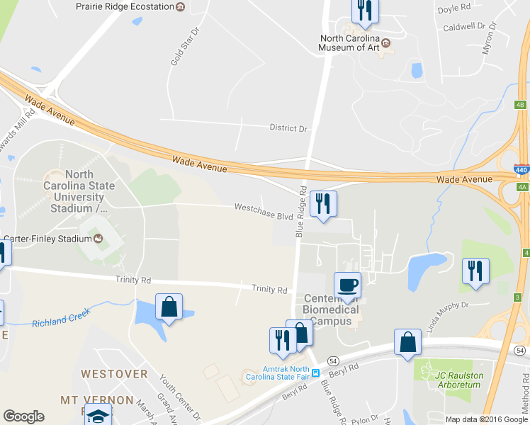 map of restaurants, bars, coffee shops, grocery stores, and more near 4023 Westchase Boulevard in Raleigh