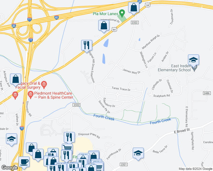 map of restaurants, bars, coffee shops, grocery stores, and more near 2009 Taras Trace Drive in Statesville
