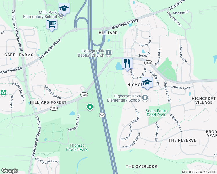map of restaurants, bars, coffee shops, grocery stores, and more near 217 Alamosa Place in Cary