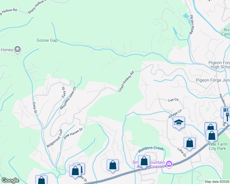 map of restaurants, bars, coffee shops, grocery stores, and more near 867 Lloyd Huskey Road in Pigeon Forge