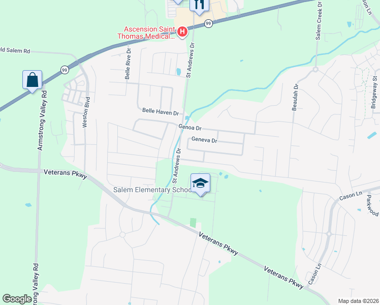 map of restaurants, bars, coffee shops, grocery stores, and more near 3426 Shady Forest Drive in Murfreesboro