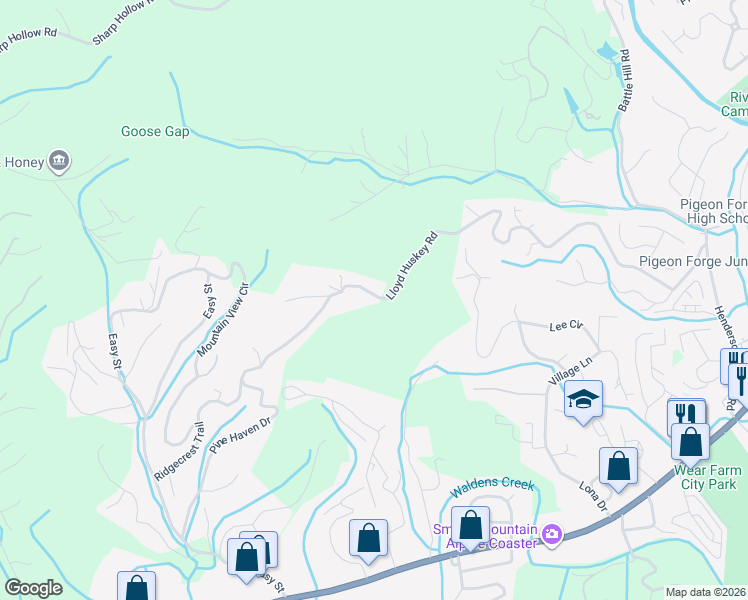 map of restaurants, bars, coffee shops, grocery stores, and more near 867 Lloyd Huskey Rd in Pigeon Forge