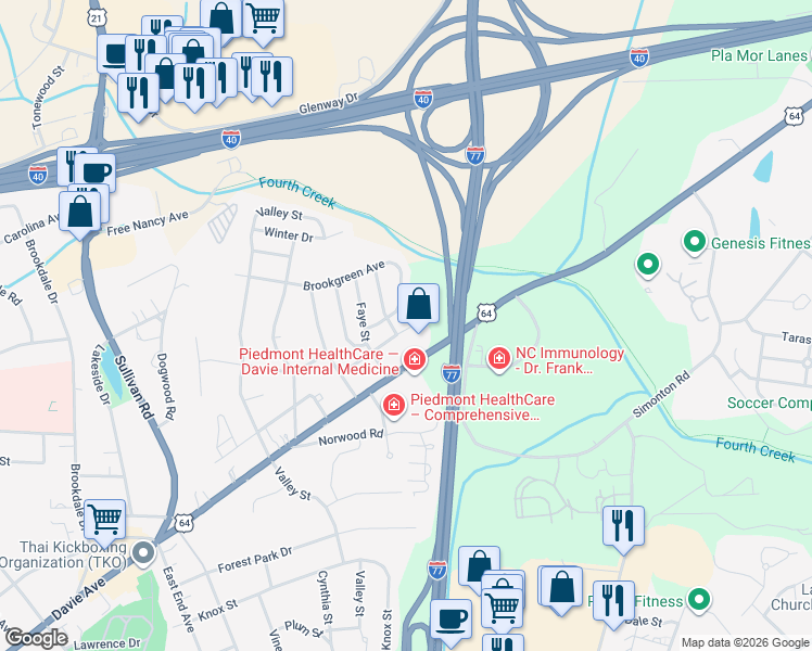 map of restaurants, bars, coffee shops, grocery stores, and more near 1902 Arlington Avenue in Statesville