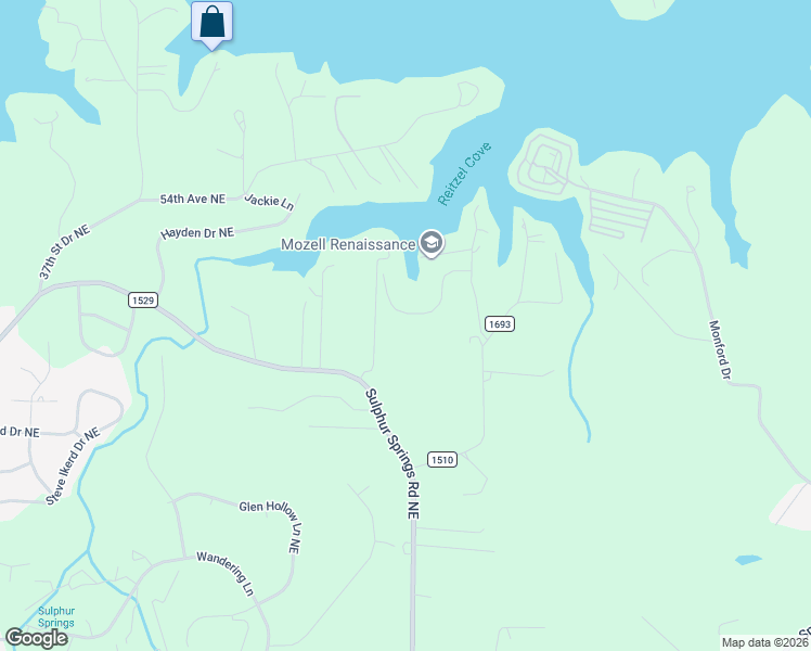 map of restaurants, bars, coffee shops, grocery stores, and more near 1301 Misty Lane in Hickory