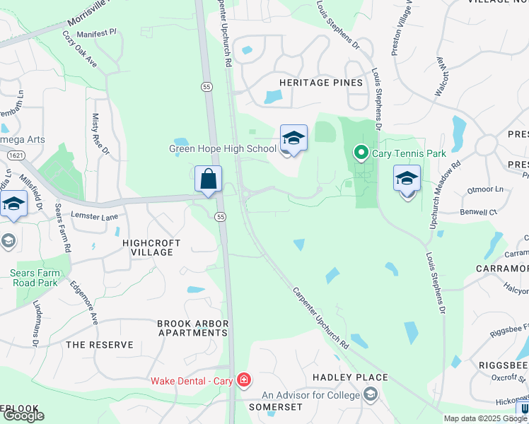 map of restaurants, bars, coffee shops, grocery stores, and more near 2350-2438 Carpenter Upchurch Road in Cary