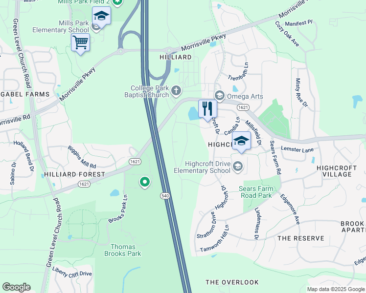 map of restaurants, bars, coffee shops, grocery stores, and more near 217 Alamosa Place in Cary