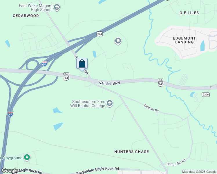 map of restaurants, bars, coffee shops, grocery stores, and more near 529 Eagle Rock Road in Wendell