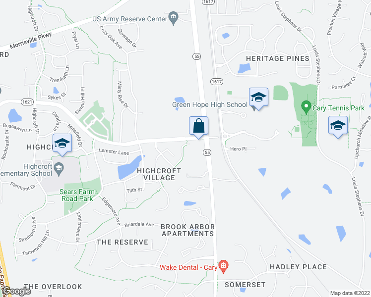 map of restaurants, bars, coffee shops, grocery stores, and more near 4013 Enfield Ridge Drive in Cary