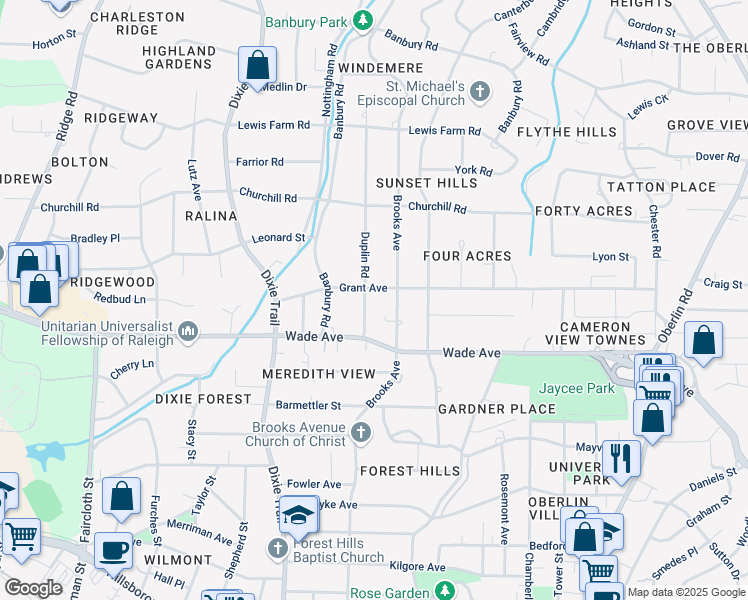map of restaurants, bars, coffee shops, grocery stores, and more near 1220 Duplin Road in Raleigh