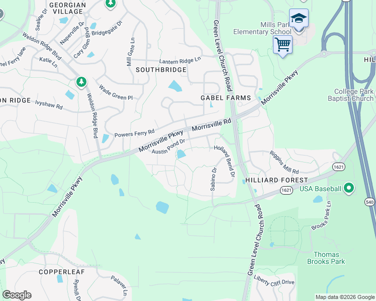 map of restaurants, bars, coffee shops, grocery stores, and more near 516 Slate Creek Place in Cary