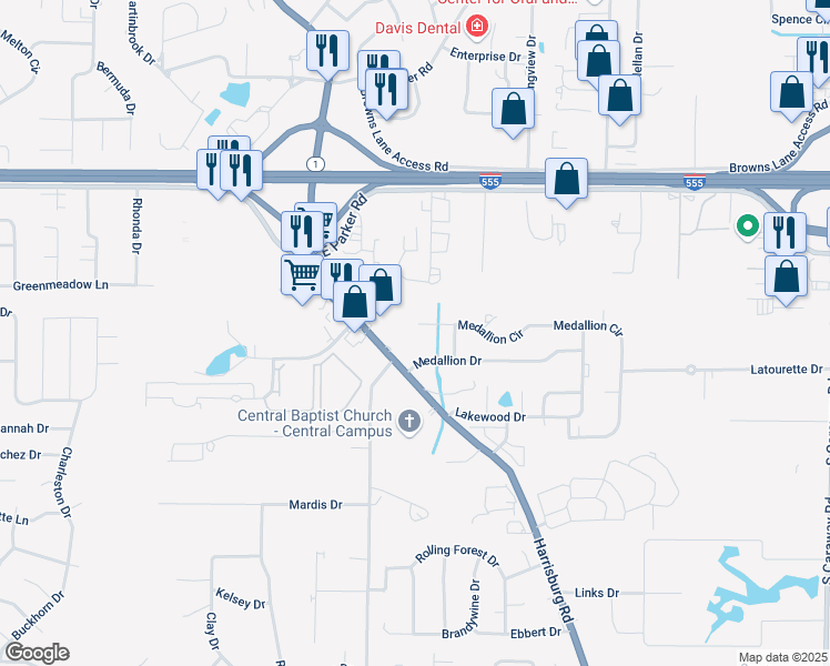 map of restaurants, bars, coffee shops, grocery stores, and more near 1105 Medallion Cove in Jonesboro