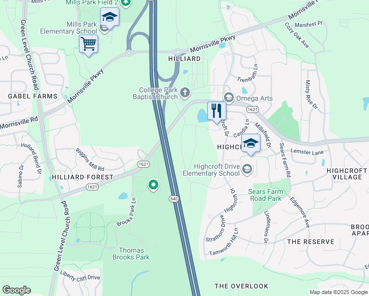 map of restaurants, bars, coffee shops, grocery stores, and more near 217 Alamosa Place in Cary