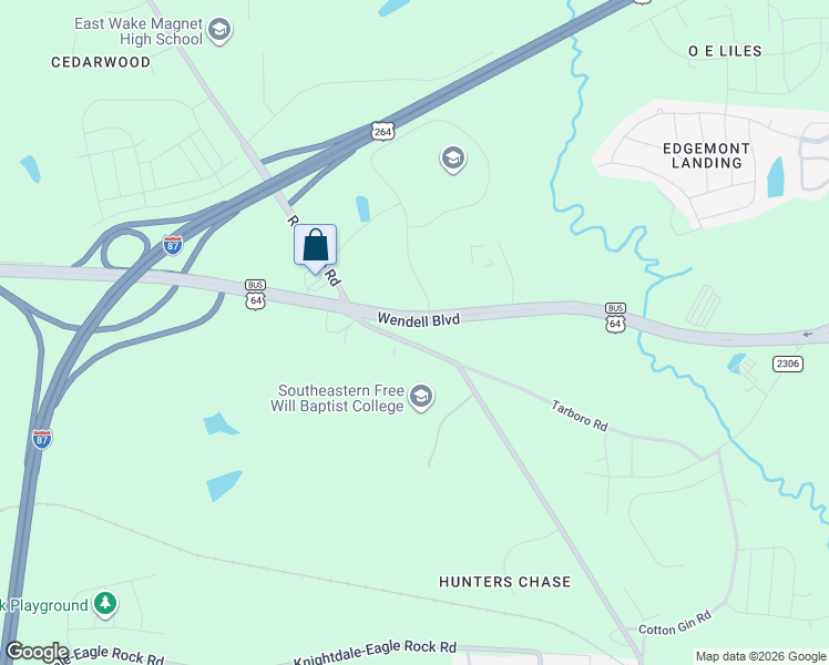 map of restaurants, bars, coffee shops, grocery stores, and more near 529 Eagle Rock Road in Wendell