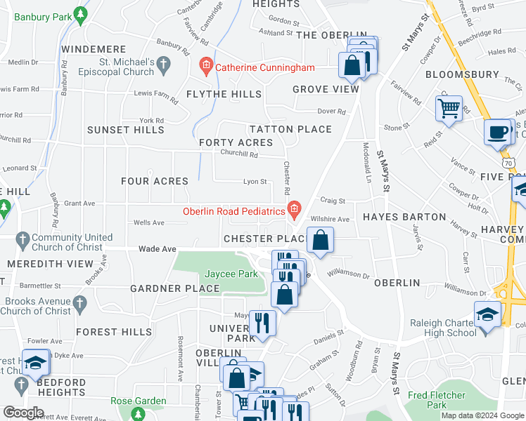 map of restaurants, bars, coffee shops, grocery stores, and more near 2310 McMullan Circle in Raleigh