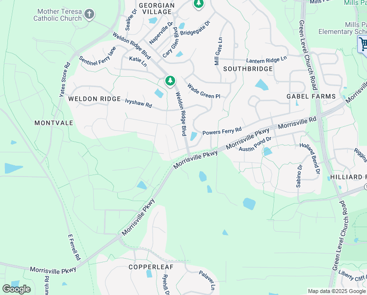 map of restaurants, bars, coffee shops, grocery stores, and more near 1105 Chicory Street in Cary