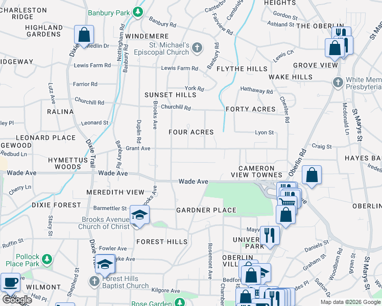 map of restaurants, bars, coffee shops, grocery stores, and more near 2616 Wells Avenue in Raleigh