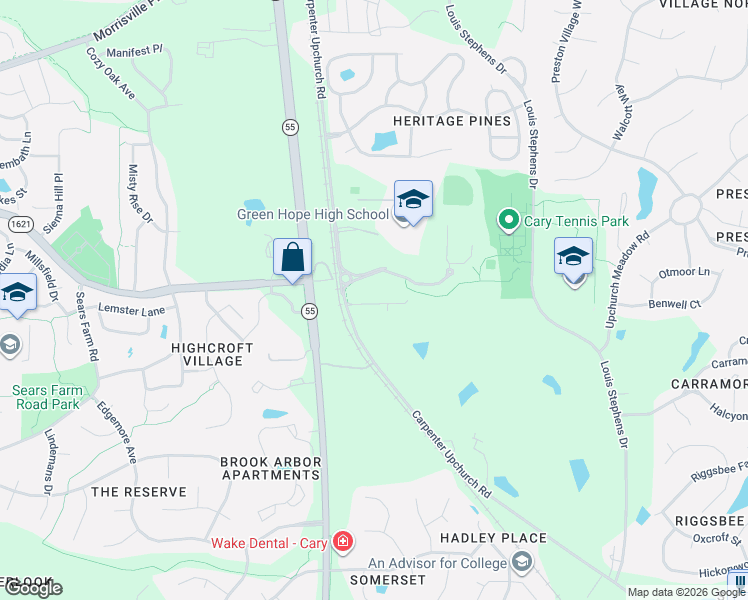 map of restaurants, bars, coffee shops, grocery stores, and more near 2350-2438 Carpenter Upchurch Road in Cary